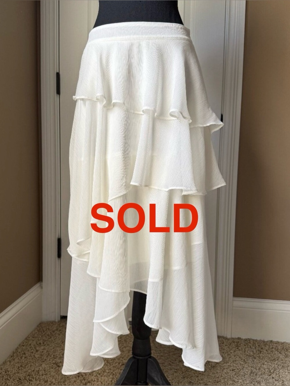 SHEIN White Tiered Ruffle Asymmetrical Midi Maxi Skirt Size Medium 6